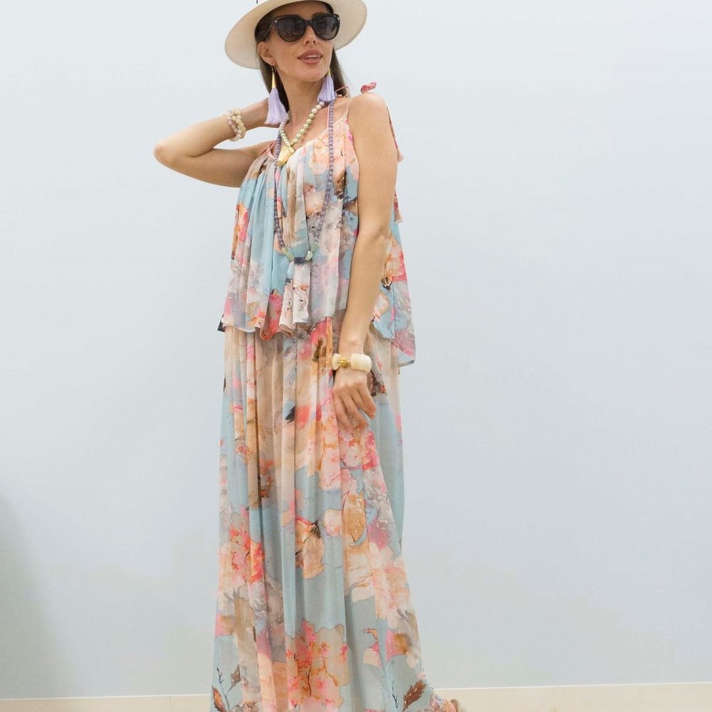 Beach Cover up BLUE TROPICAL style